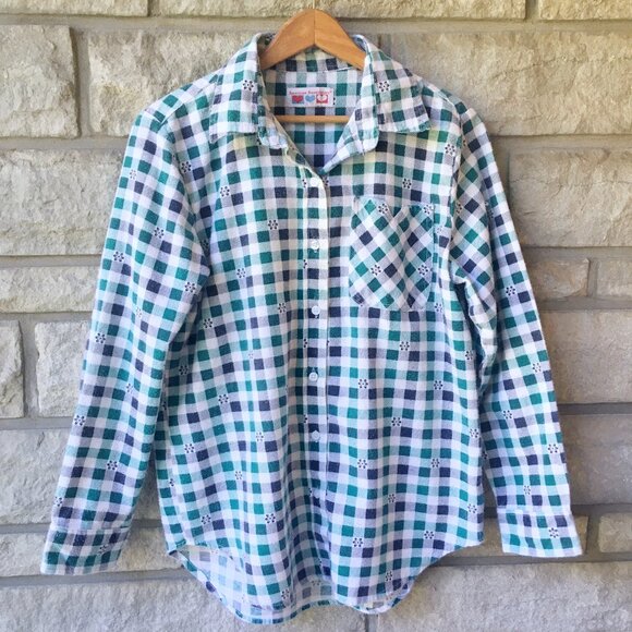 90s Vintage Flannel Floral & Gingham Button Down - Picture 2 of 4
